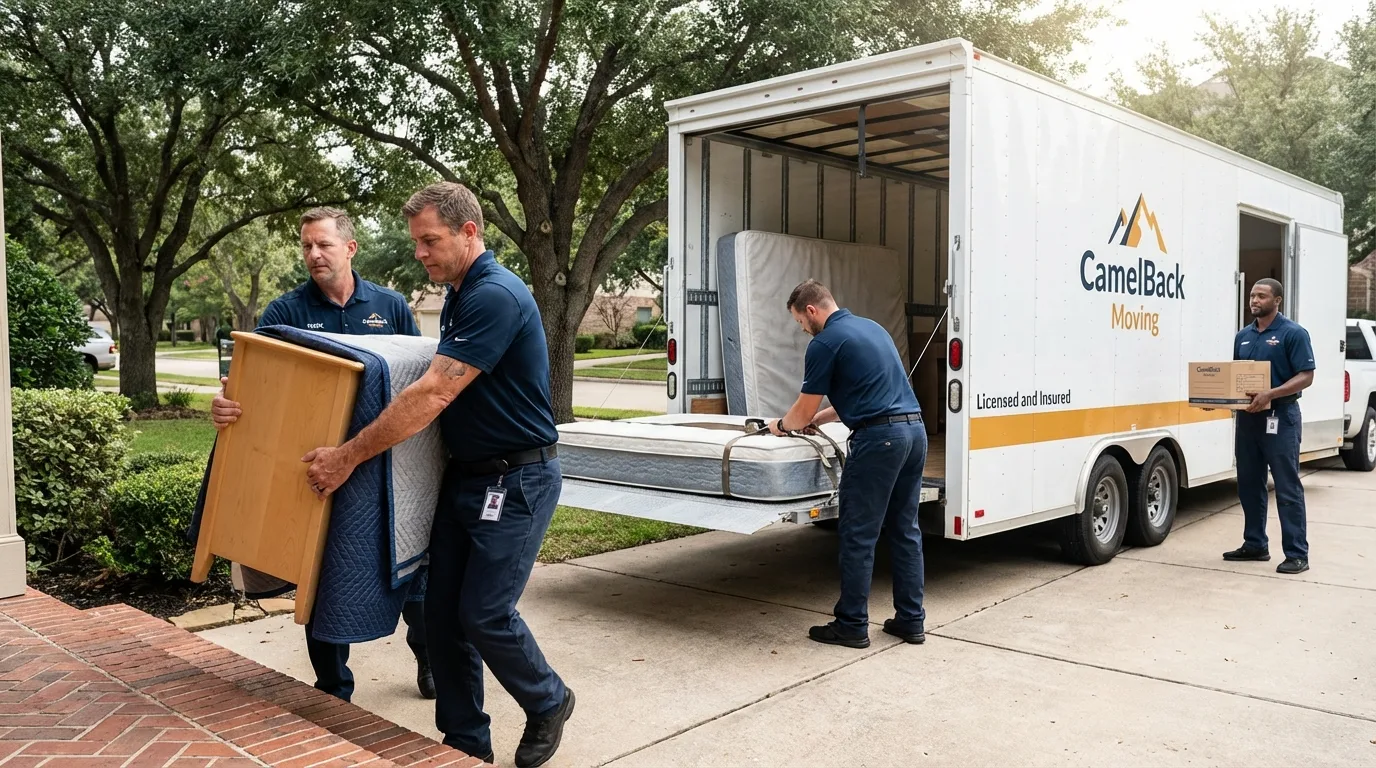 Crew loading residential truck for cross-state move from San Ysidro, NM