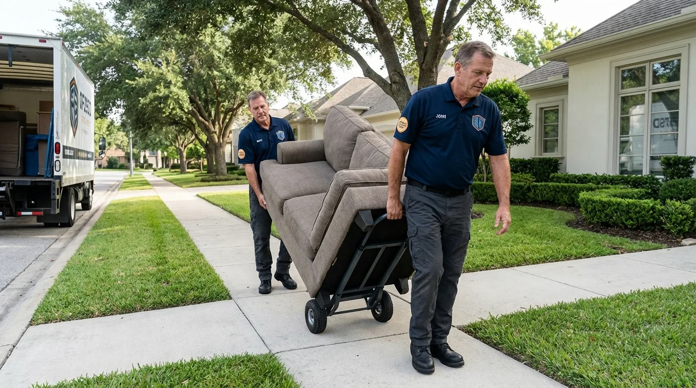 Local residential moving crew loading furniture in San Ysidro, NM
